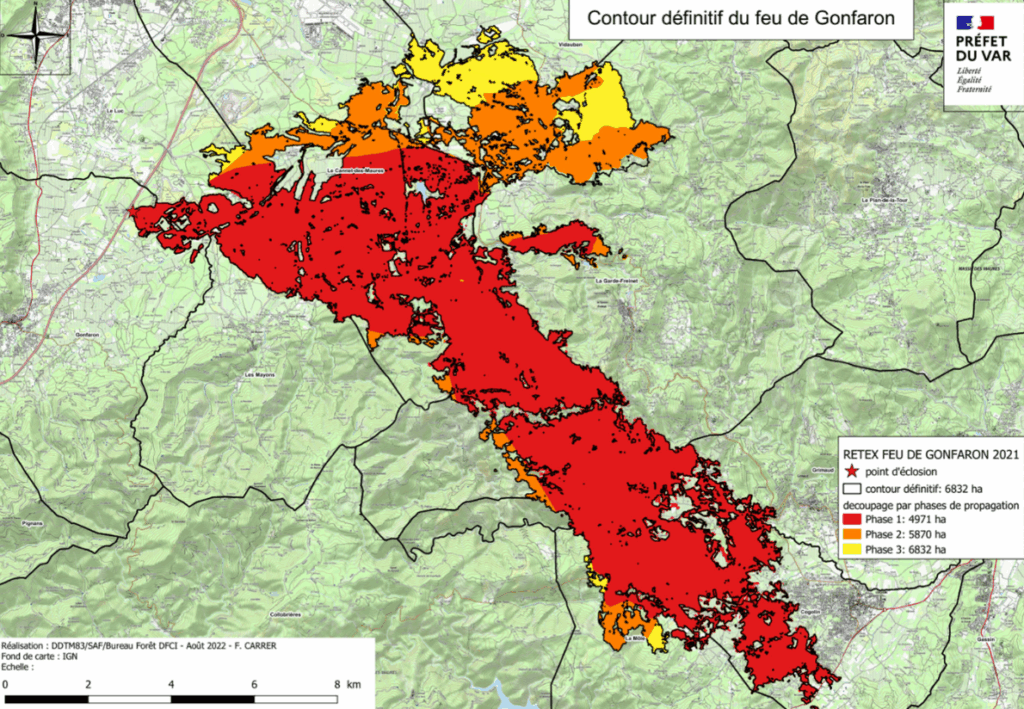 Zone brulé par l'incendie de Gonfaron (Var)